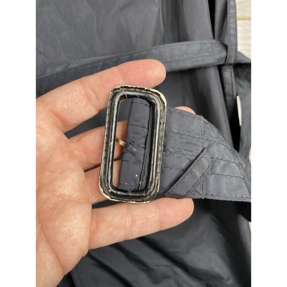 Banana Republic Rain Coat Womens S Black Polyurethane Coated Trench Belted 90s - Picture 10 of 14